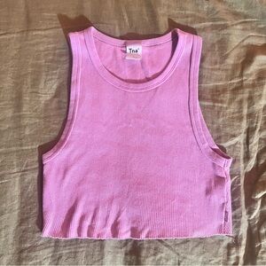 Aritzia TNA Pink Ribbed Stretch Cropped Raw Hem Tank Top Size Small Layer Cute